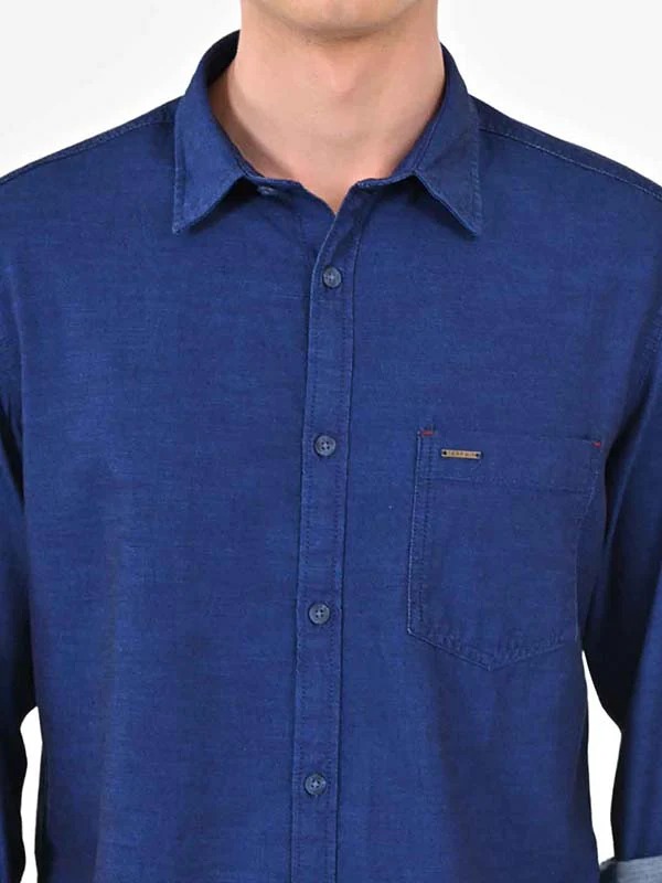 Indian Terrain Men's Regular Fit Full Sleeve Solid Dark Blue Shirt